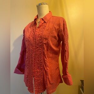 💕 Pink Button-Up Blouse ruffle front 3/4 sleeves 💕